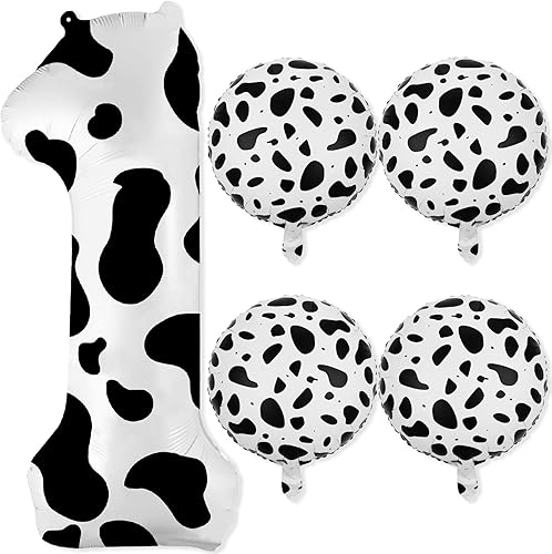 Globos con estampado de vaca número 1, globo grande número 1 de 40 pulgadas, globos de papel de aluminio de vaca de 18 pulgadas para el primer