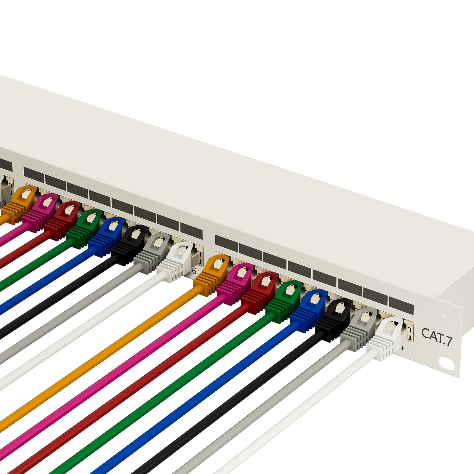 FGB Pannello patch CAT 7, pannello di distribuzione 24 porte, 19", 1U, grigio chiaro | Montaggio in rack da 19", montaggio server, RJ45 schermato, pannello patch di rete schermato, per switch di rete Gigabit