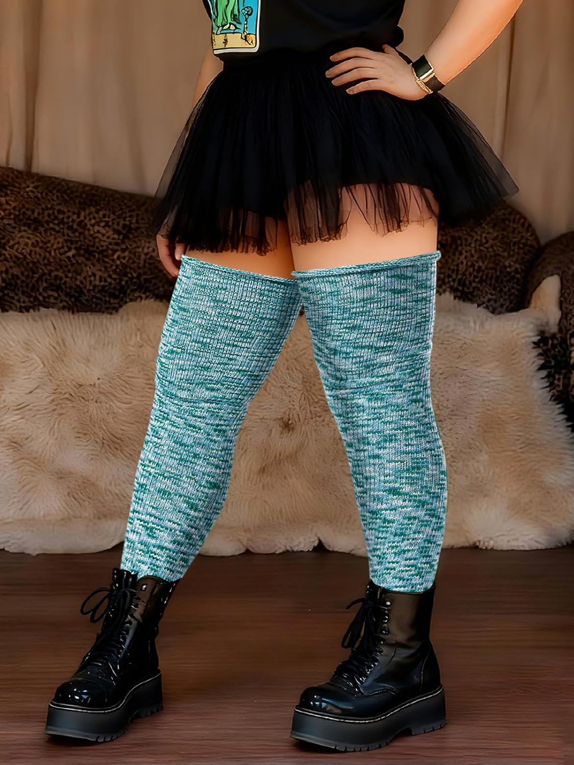 Moon Wood Women Plus Size Thigh High Socks for Thick Thighs Extra Long Tie Dye Over the Knee Halloween Socks Leg Warmers