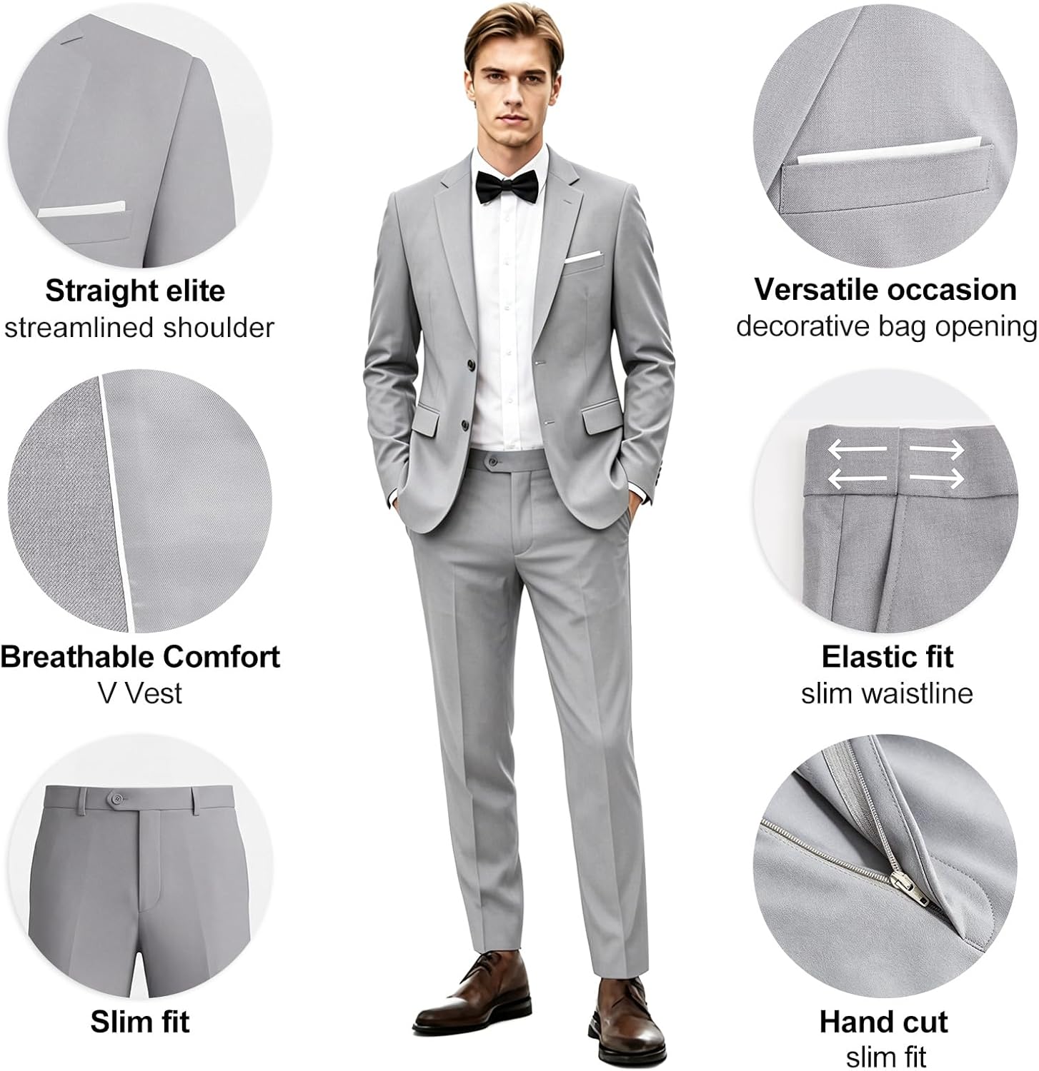 Men's Suit Set 2Pcs Slim Fit Elegant Solid Dress Blazer Pants,Formal Mens Tuxedo Set Single Breasted 2 Button