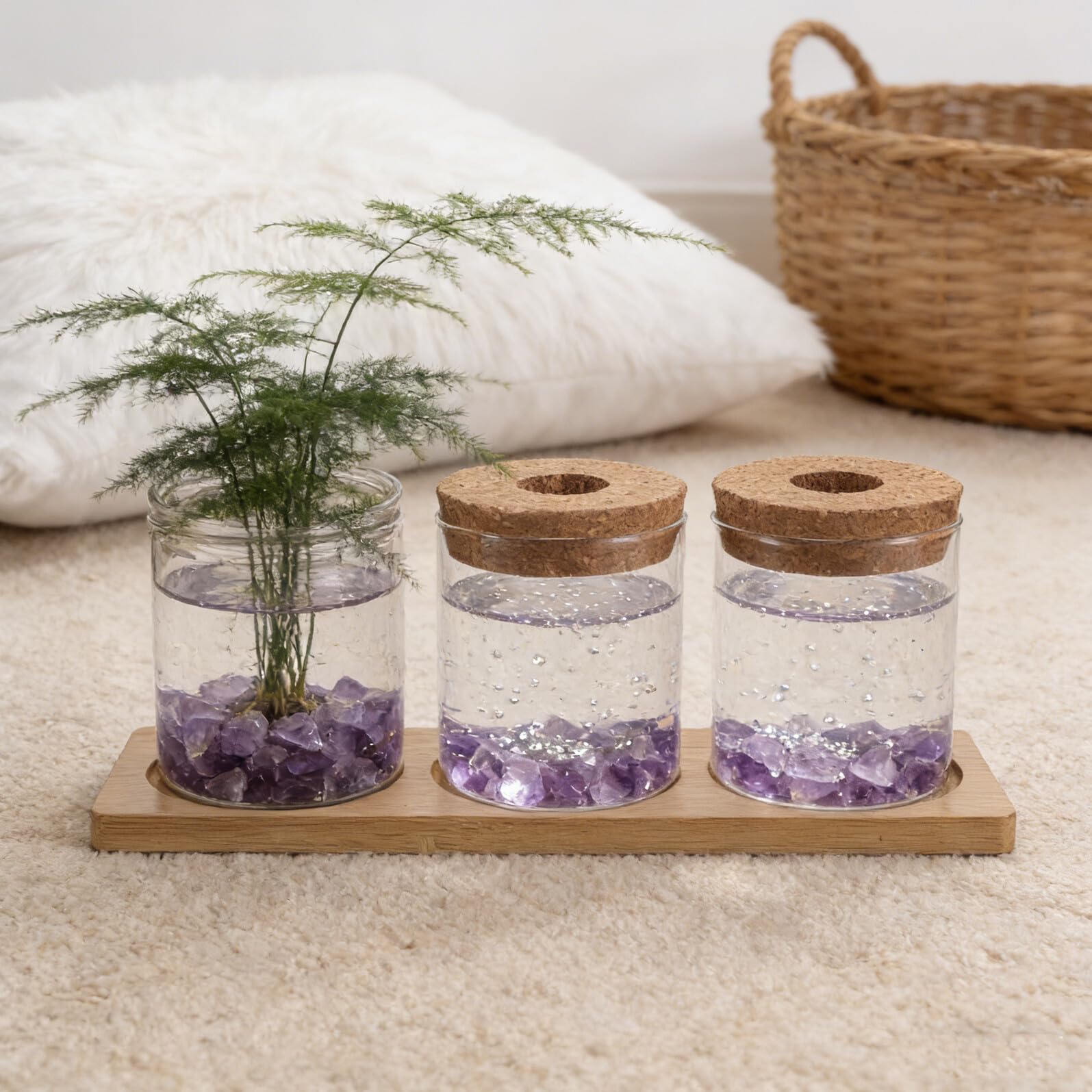HEMOTON Kit de Propagation Hydroponique pour Plantes Succulentes – Vase en Verre Transparent 8x8 Cm avec Couvercle Perforé et Support Triple – Jardinière de Bureau pour Terrarium
