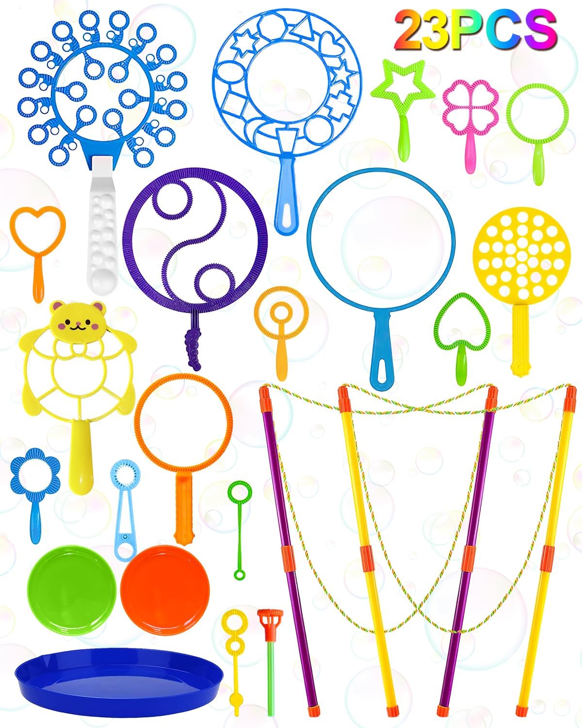 UniStylar Big Bubble Wands, Giant Bubble Wands Set Bulk with Tray for Kids Adults, Summer Outside Activities Large Bubble Toys, Huge Birthday Party Favors Games, 23 Pcs