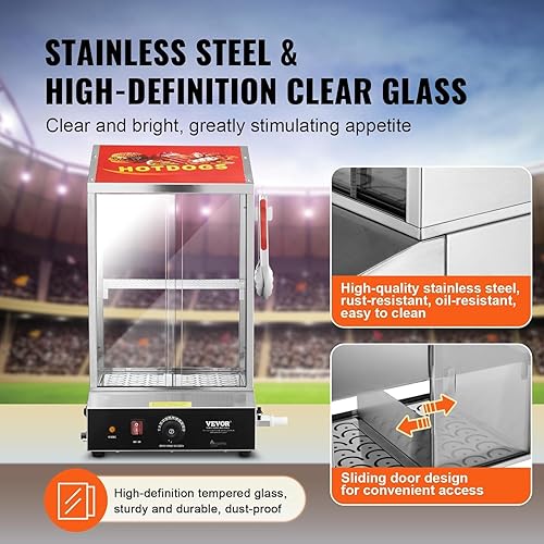Miniatura 5 de VEVOR Máquina para perros calientes, 36 L, vaporizador para perros calientes de 2 niveles para 200 perros calientes y 42 bollos, cocina eléctrica