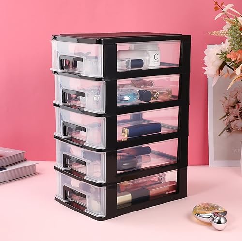 Miniatura 8 de Organizador de cajones de plástico de 5 cajones, gabinete de almacenamiento transparente de cinco capas, caja de almacenamiento impermeable, soporte