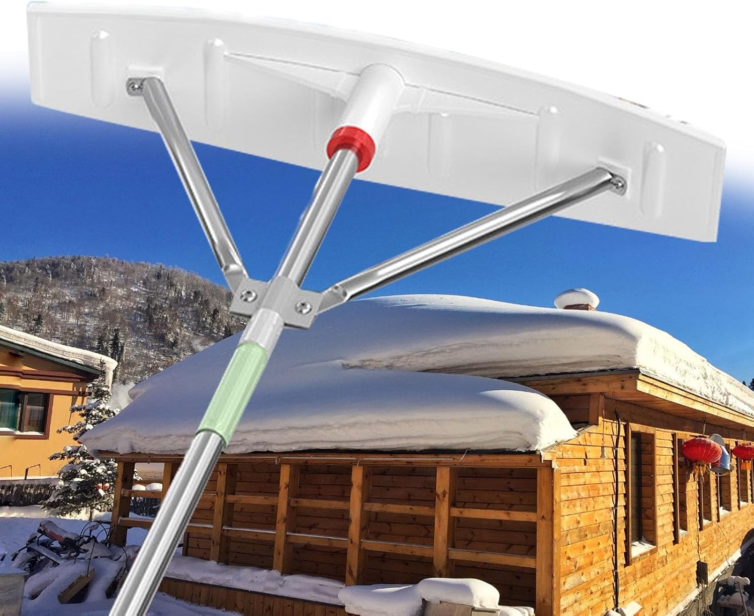 Extendable Rook Rake for Snow Removal, 2-6m Adjustable Telescopic Pole with 23", 27.5", 30.5" Blades, Heavy Duty Thickened High Reach Snow Removal Tool(23",Long157.5)