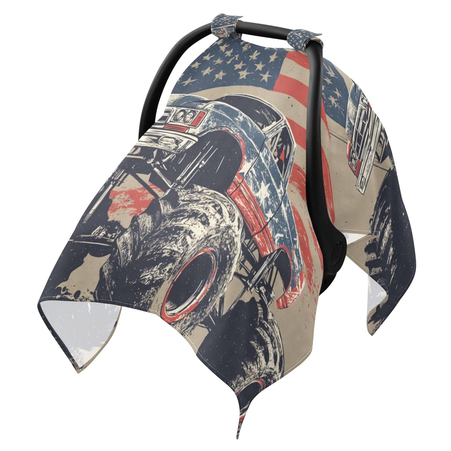 Monster Trucks USA Flag Car Seat Cover Baby Breathable Soft Infant Carseat Covers Canopies Babies Carrier Covers for Girl Boy