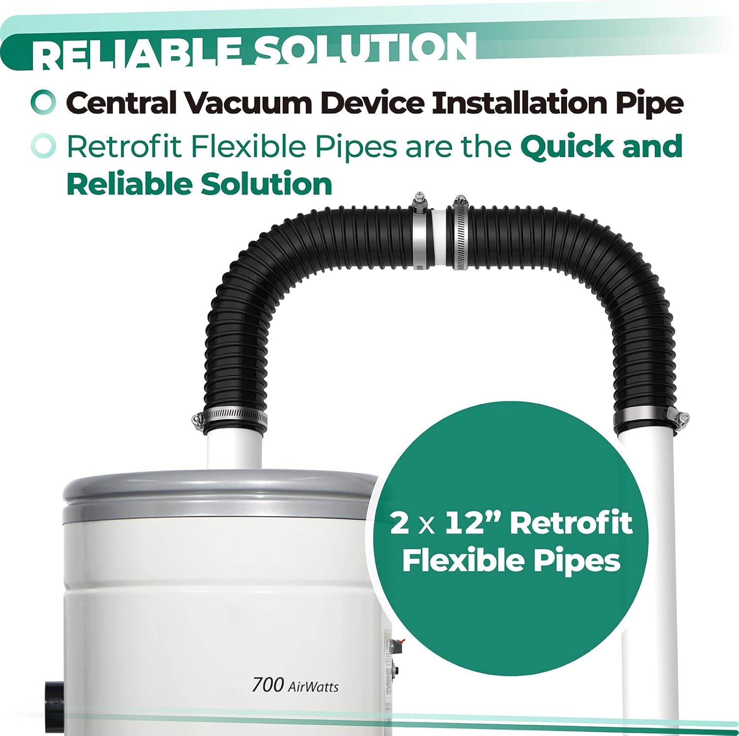 Central Vacuum Hose fits Connect A 2-Inch Indoor Vacuum Tube Compatible with OVO Flex Easy Retrofit Flexible Pipes to Install Quickly Easily Central Vacuum to an Existing Pipiping Network - Black