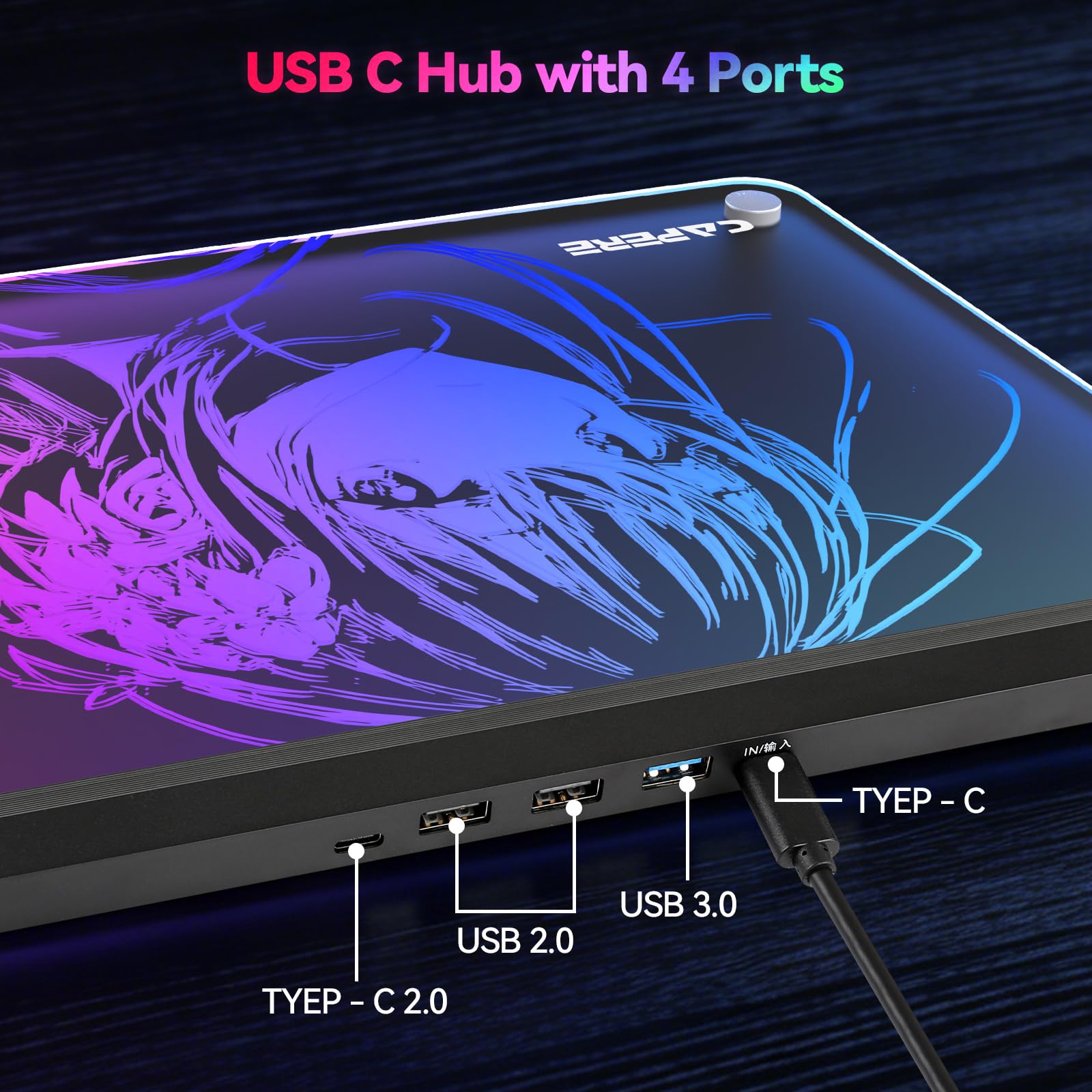 Alfombrilla de mouse RGB de vidrio templado, 13 modos de iluminación, hub USB 4 puertos, superficie micrograbada para velocidad y control máximos, alfombrilla de mouse dura para juegos FPS y