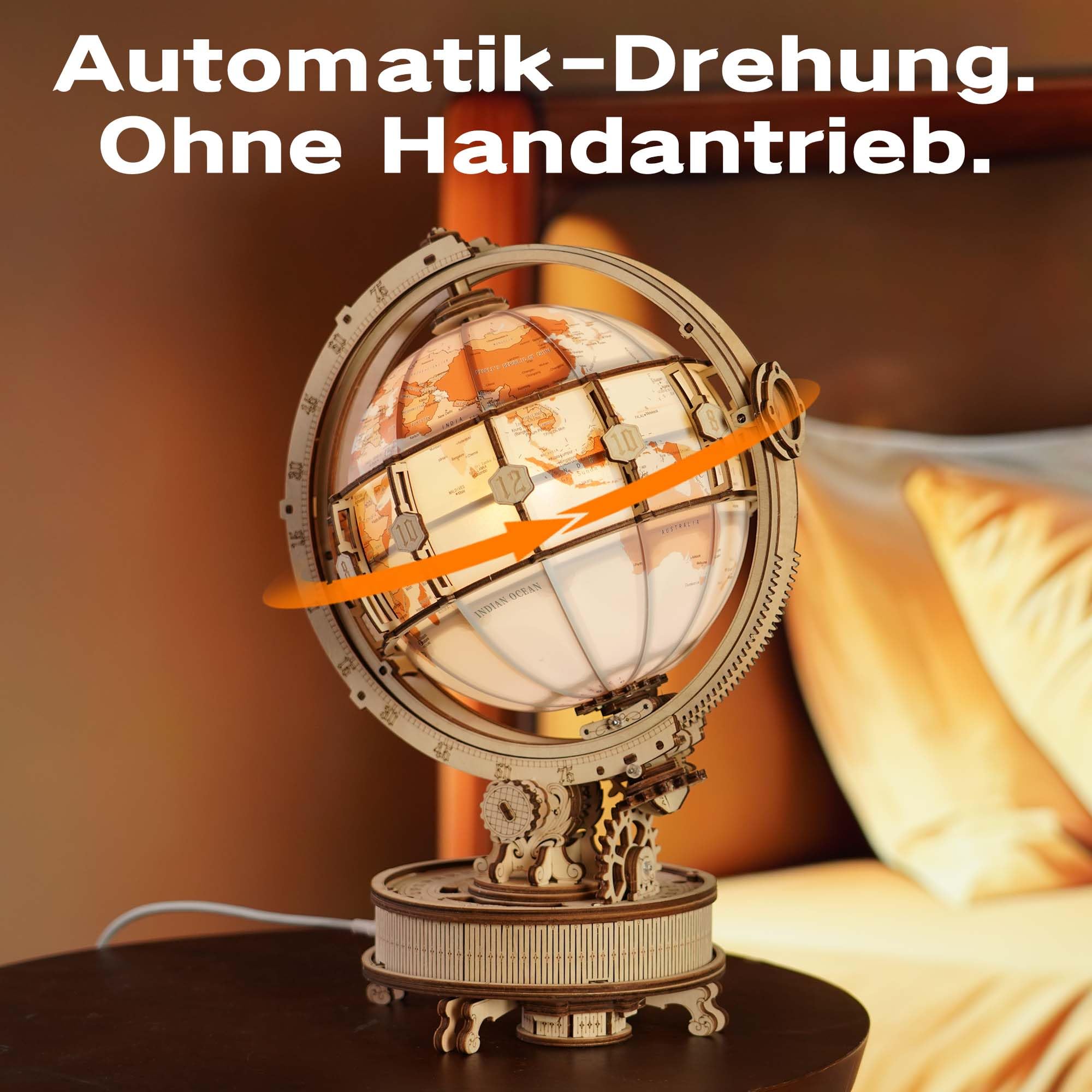 ROKR 3D Holzpuzzle Neuer Elektrischer Globus Modellbausätze Erwachsene,Tischregal-Dekoration,Geschenk für Geburtstag und Feiertage