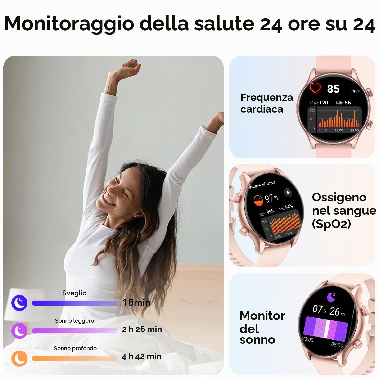 Smartwatch Donna, 1.39" Orologio Smartwatch Donna con Effettua/Risposta Chiamate, Fitness Tracker con 120+ Sportive, Contapassi/SpO2/Cardiofrequenzimetro, IP68 Smart Watch per Android iOS (Oro rosa)