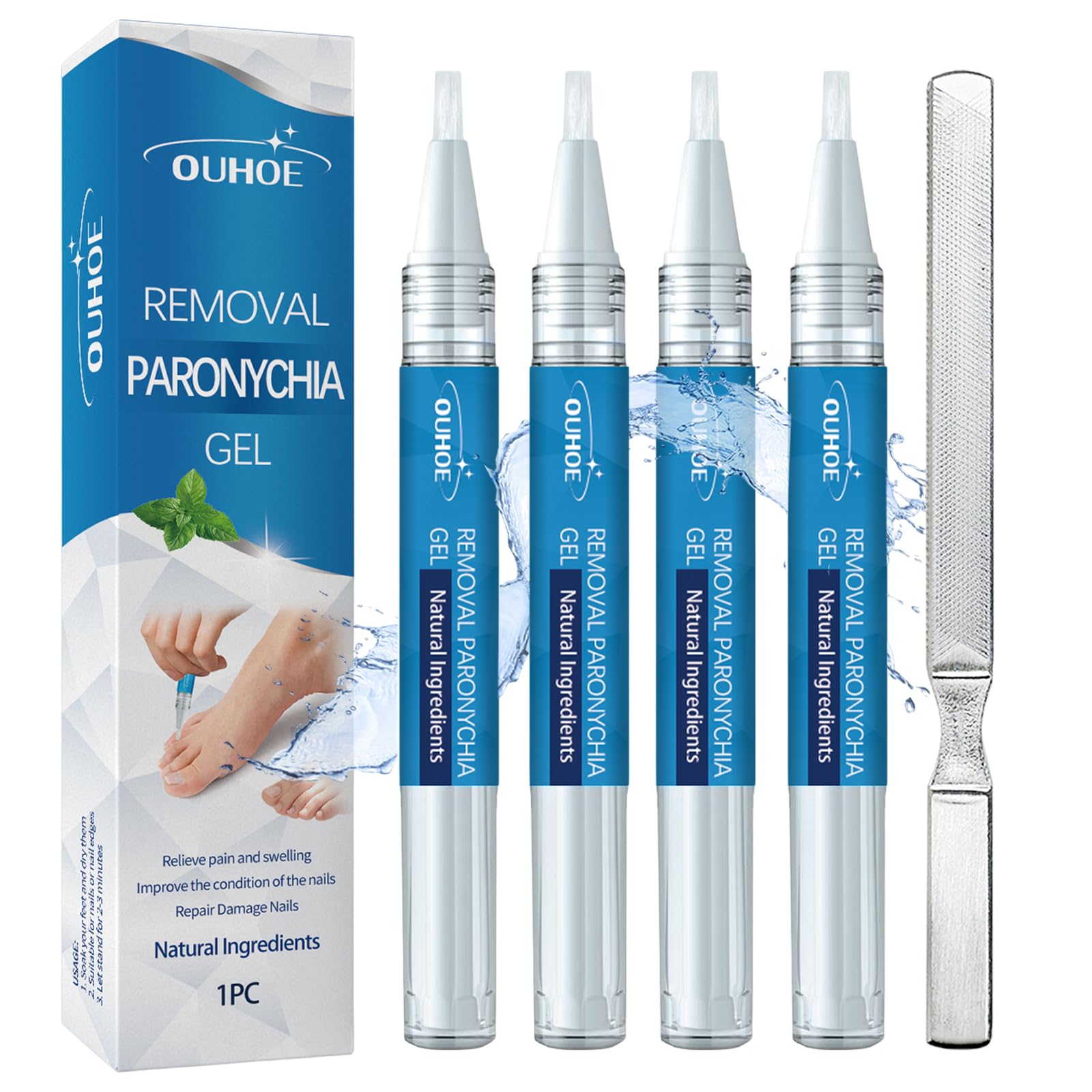 4 Pezzi Nail Care Pen, con Lima Unghie, Penna per la Cura Delle Unghie, Ricco di Ingredienti Naturali Come Burro di Karité, Olio di Chiodi di Garofano, Estratto di Timo, Vitamina E, Olio di Eucalipto