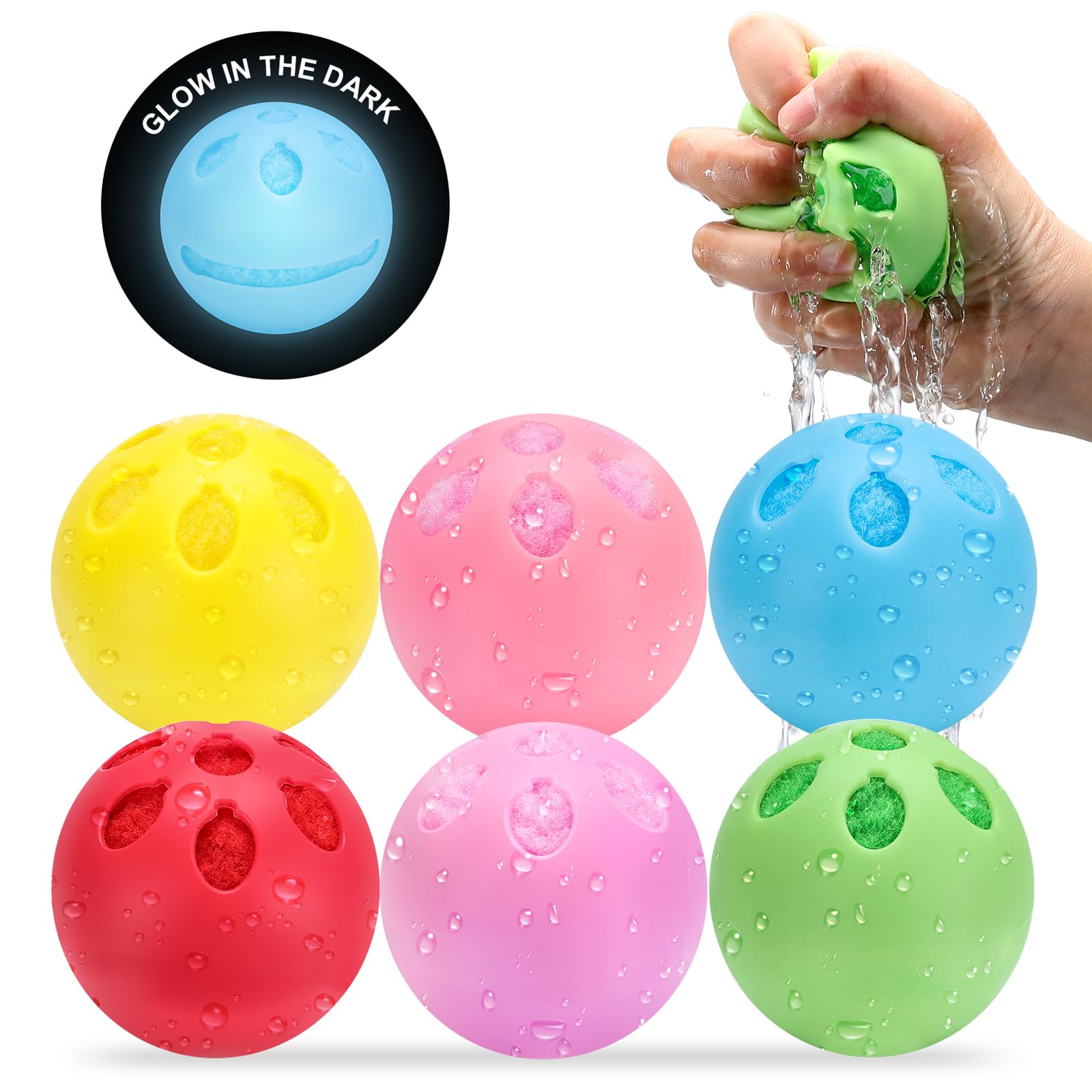 Reusable Water Balloons, Latex-Free Soft Silicone Water Splash Ball, Silicone Surround Ball Noctilucent Water Ball for Kids Adults Water Games Outside Summer Fun Party Water Bomb Supplies