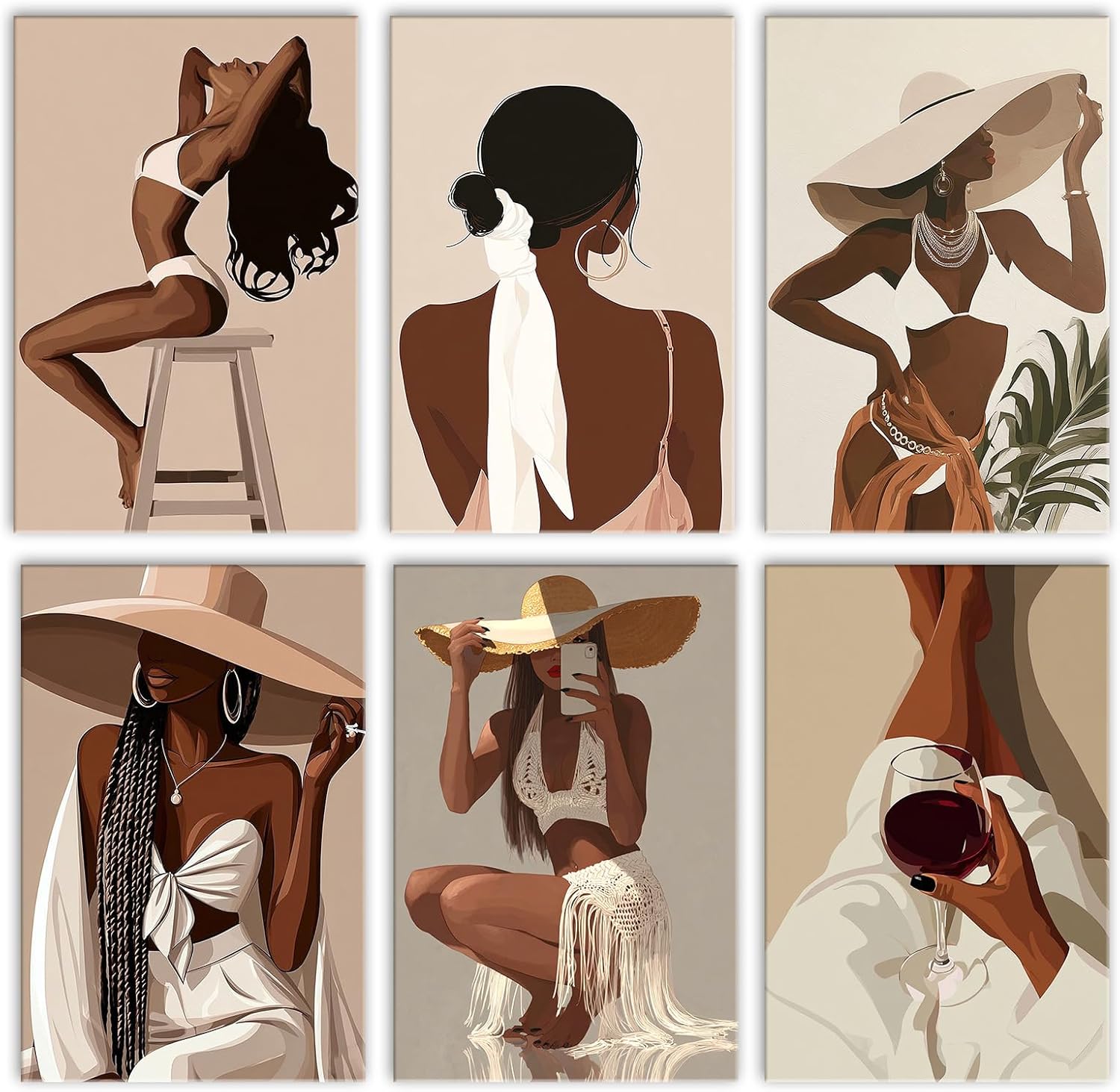 African Woman 6 Pack Paint by Number for Adults Beginner Bohemian Woman Paint by Number Kits on Canvas Watercolor Acrylic Painting Kit Paintwork for Home Wall Decor Gifts 8x11.8 Inch (Frameless)