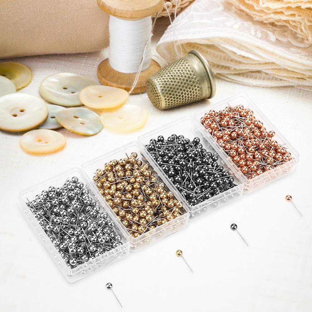 800Pcs Four Colors Round Pearl Head Pins Dressmaking Sewing Pin Fixed Marking Tool Straight Quilting Pins with Transparent Case