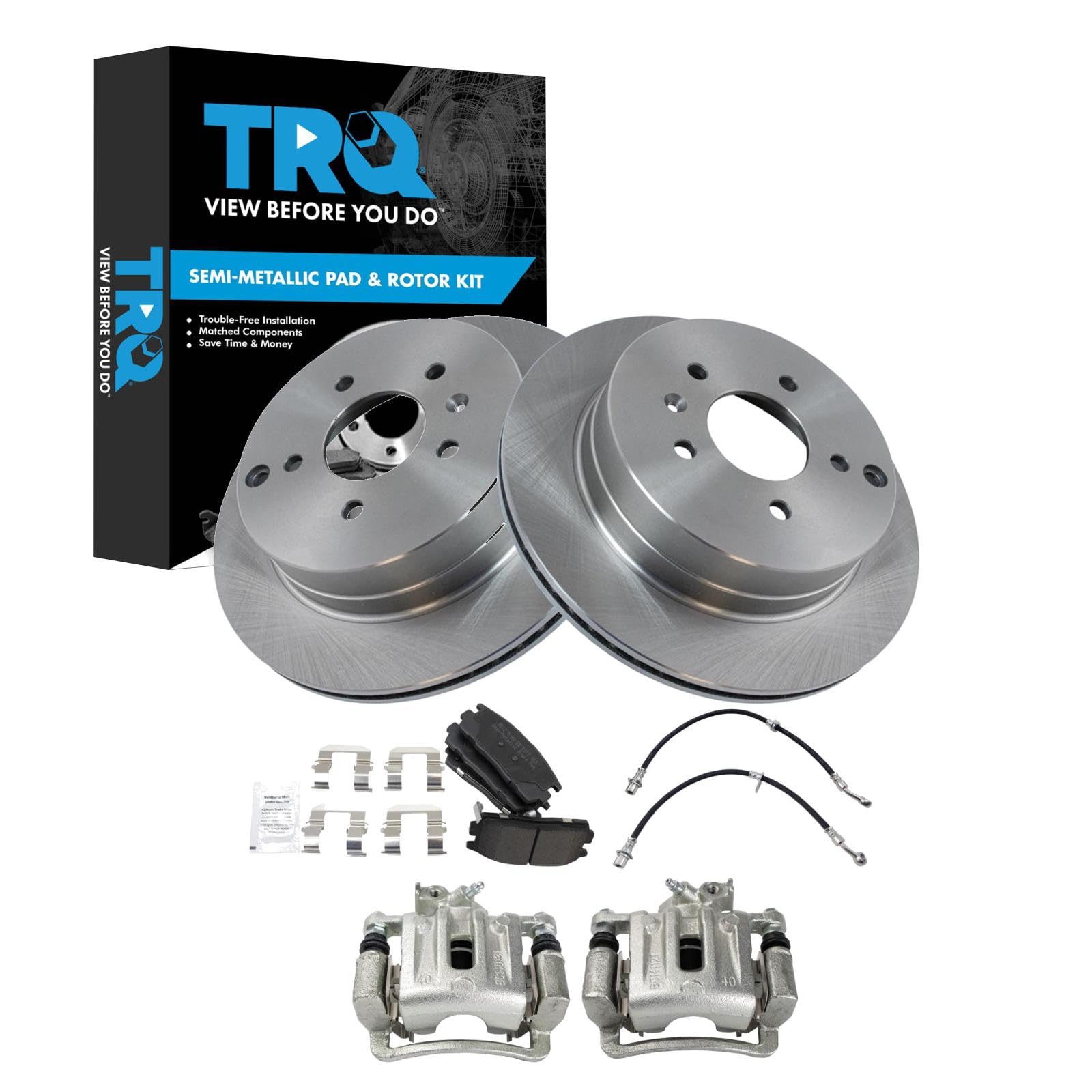 TRQ Rear Brake Pad &amp; Rotor Kit Semi-Metallic