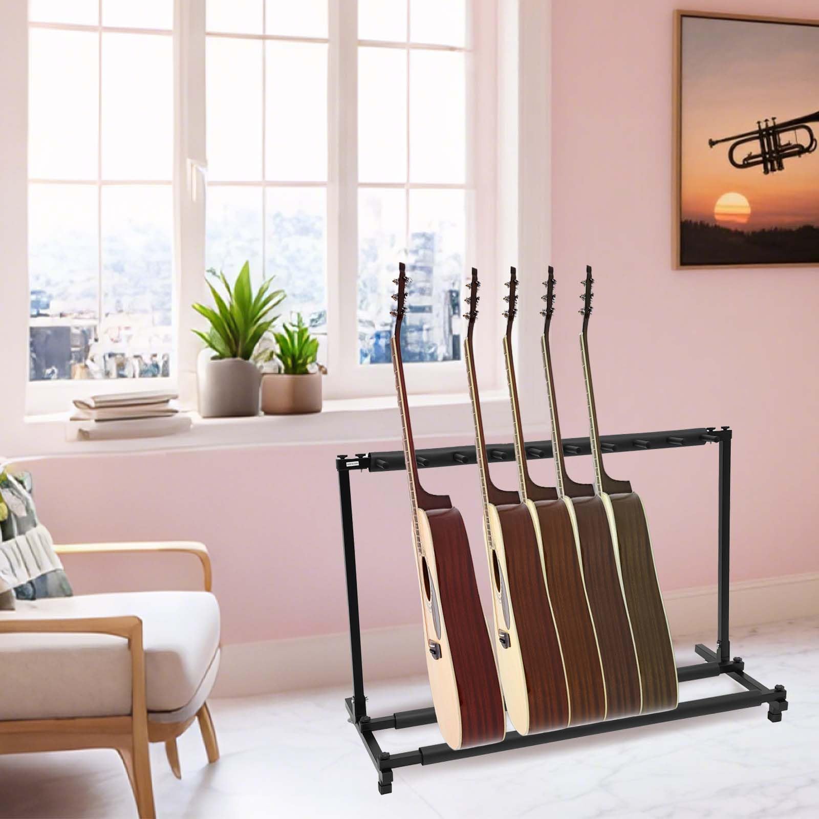Soporte para guitarra de 9 niveles, plegable y portátil, multi soporte, con soporte acolchado, soporte para guitarra eléctrica, guitarra acústica, bajo