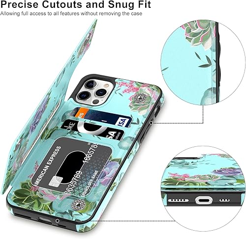 Miniatura 3 de LETO Funda para iPhone 14 Plus, funda de piel tipo cartera con tapa y diseño de flores de moda para niñas y mujeres, funda protectora con 3 ranuras