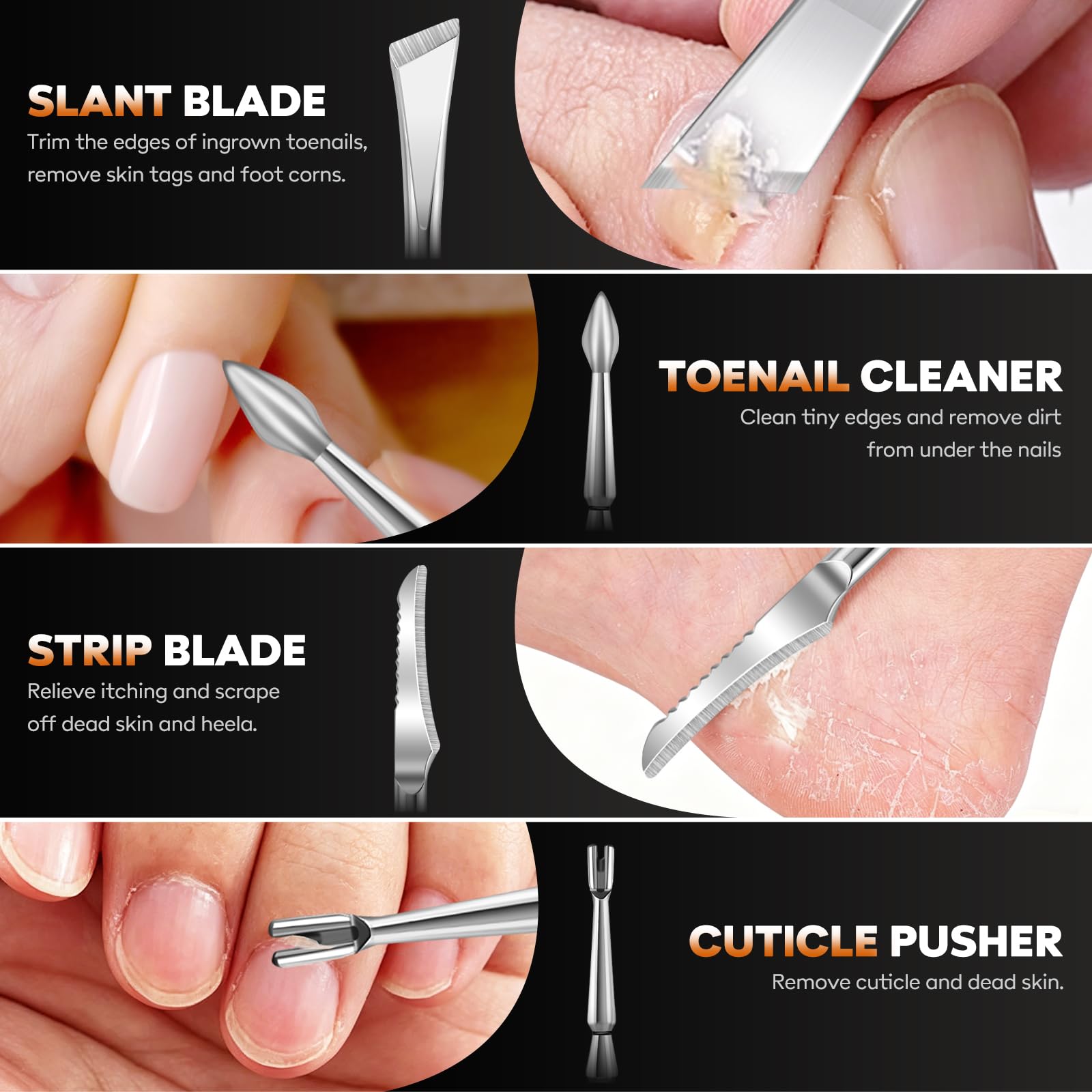 Coupe-Ongles de Précision pour Ongles Épais et Incarnés, Kit de 7 Pièces Podologique Professionnel, Outils de Pedicure et Soin des Pieds, Accessoires de Toilette en Acier Inoxydable Idéal pour Voyage