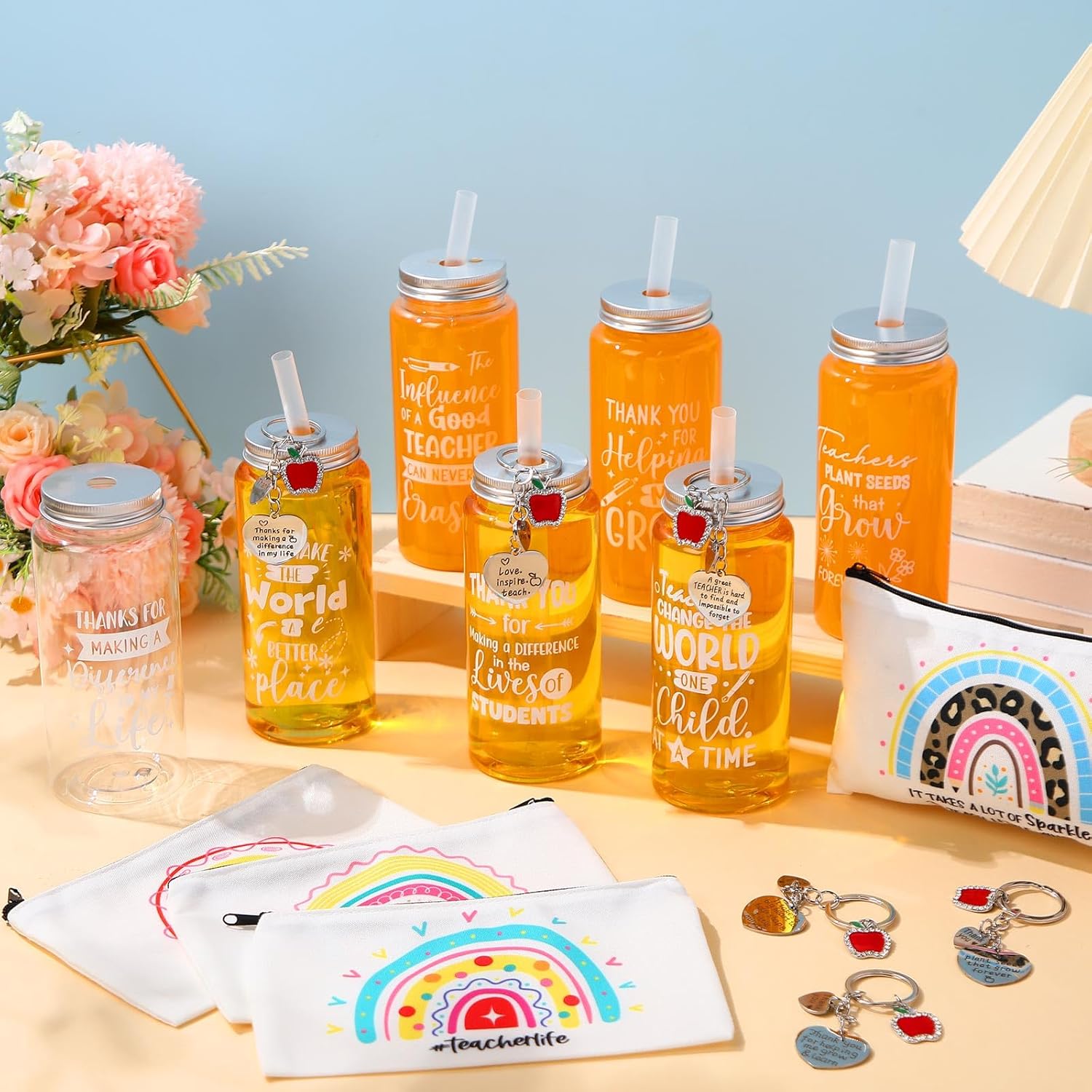Skylety 36 Pcs Teacher Appreciation Gifts Sets Including 13.5 oz Teacher Reusable Tumbler with Lid Straw Makeup Bags Keychains, Thank You Appreciation Gift Idea for Coworker Stuff - Image 6