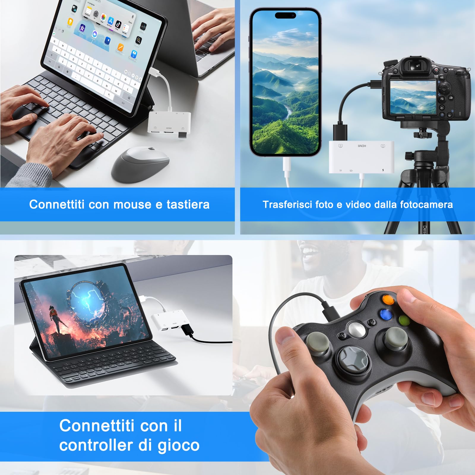 Adattatore HDMI Per iPhone, Adattatore Lighting HDMI USB/SD/TF con Porta di Alimentazione, Lighting Digital AV Adapter Cavo HDMI per TV Compatibile con iPhone 14/13/12/11/XS Max/XR/8/7/Per i-Pad