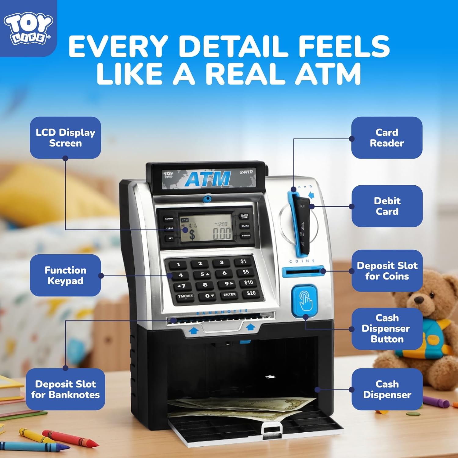 Kids Bank ATM Piggy Bank for Kids - Electronic Digital Money Counter with Code Lock - Mini ATM Machine for Real Money - Smart Savings Bank with LCD Display