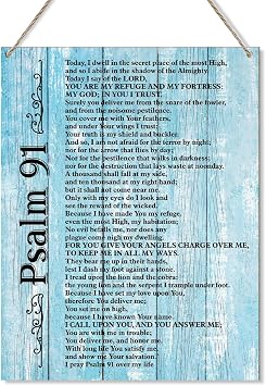 Christian Wooden Plaque Home Wall Decor, Religious Gifts for Women Men, Bible Verse Decorations for Home Prayer Room Bedroom Farmhouse Office, Psalm 91 Wall Decor Wood Hanging Sign /54