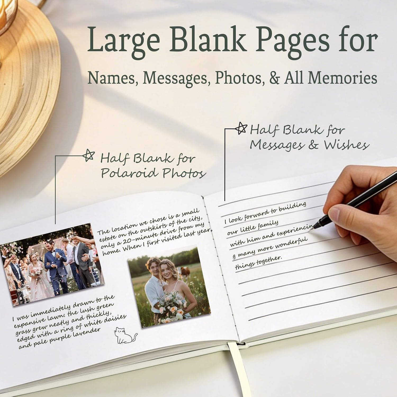 Wedding Guest Book with Exclusive Font Design, Elegant Hardcover Polaroid-Style Sign-In Book for Wedding Receptions, Baby Showers, Birthdays, Bridal Showers, Special Events, Lined Blank Pages, 9" x 7"
