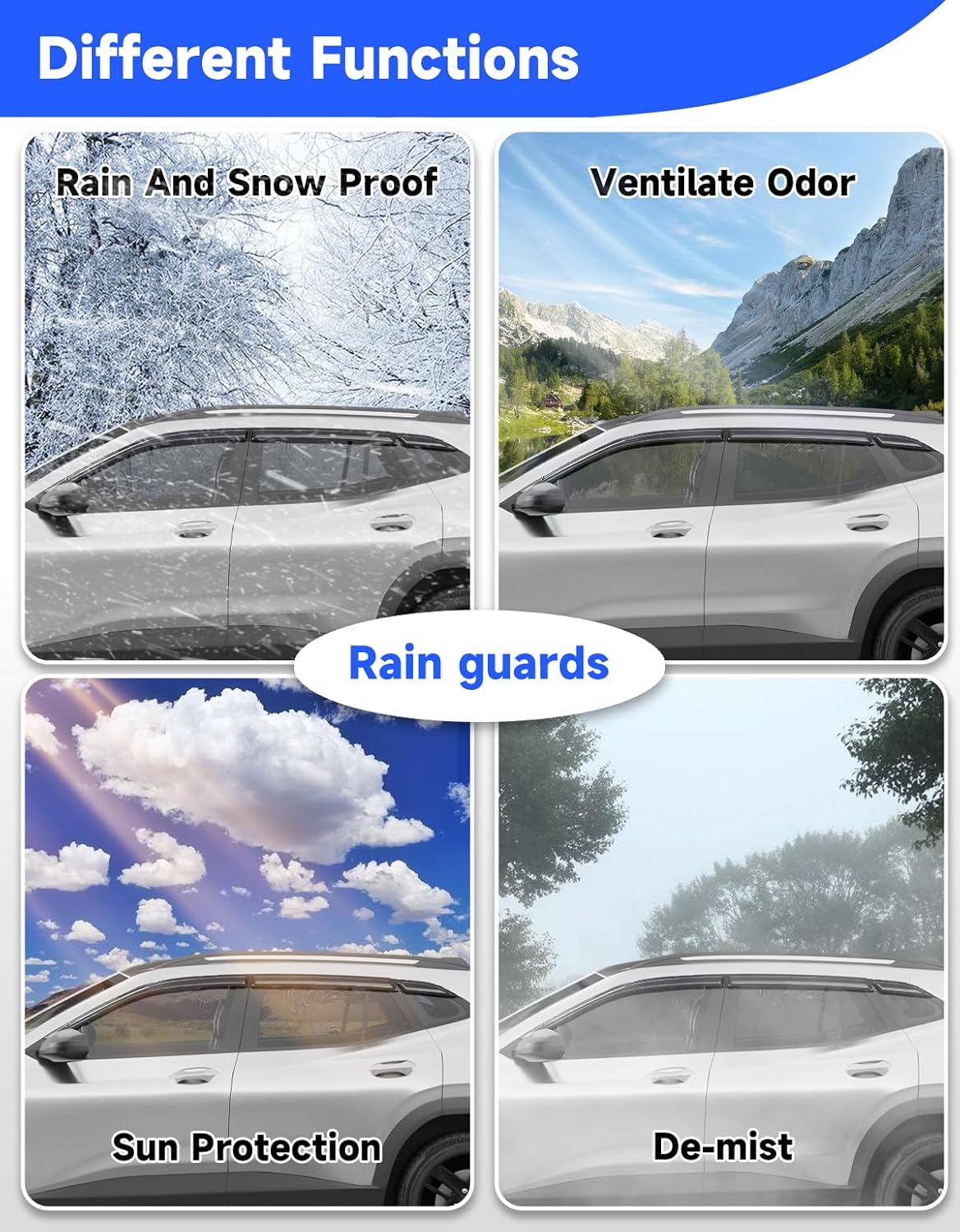 6pcs Out-Channel Window Rain Guards Fit for Chevy Chevrolet Trax 2024 2025 2026, Extra Durable Window Visors Vent Visors Vent Shades Wind Deflector Dark Smoke Car Tape-on 6-pcs with Thicker