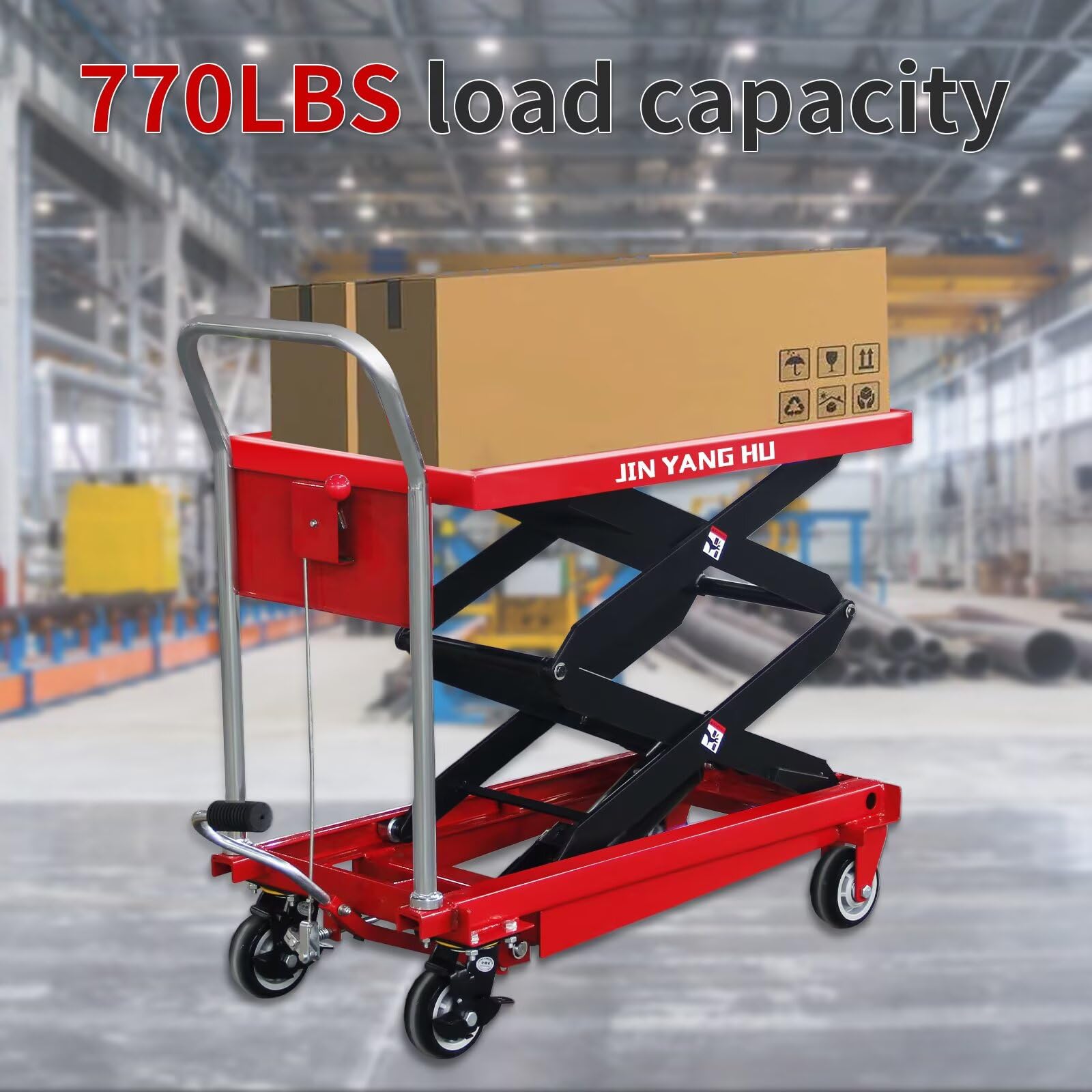 Hydrauliczny wózek stołowy, podwójne nożyczki, nośność 499 kg, wysokość podnoszenia 150 cm, do transportu materiałów i transportu