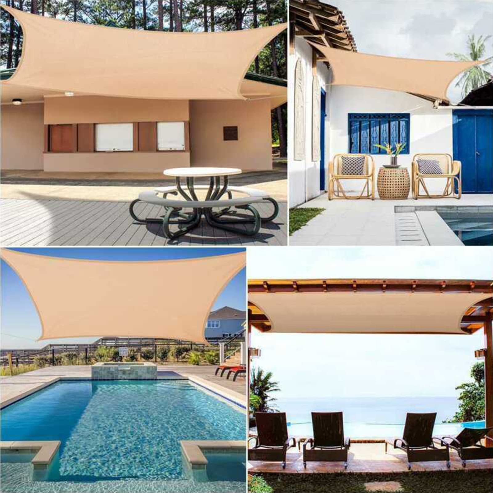 Tenda Parasole con Corde di Fissaggio, Vela Ombreggiante in HDPE 185 G/M² Traspirante Permeabile Tenda A Vela Protezione Solare Schermo UV 95% Giardino Esterni Patio Pergola Cortile,6.5'x10'