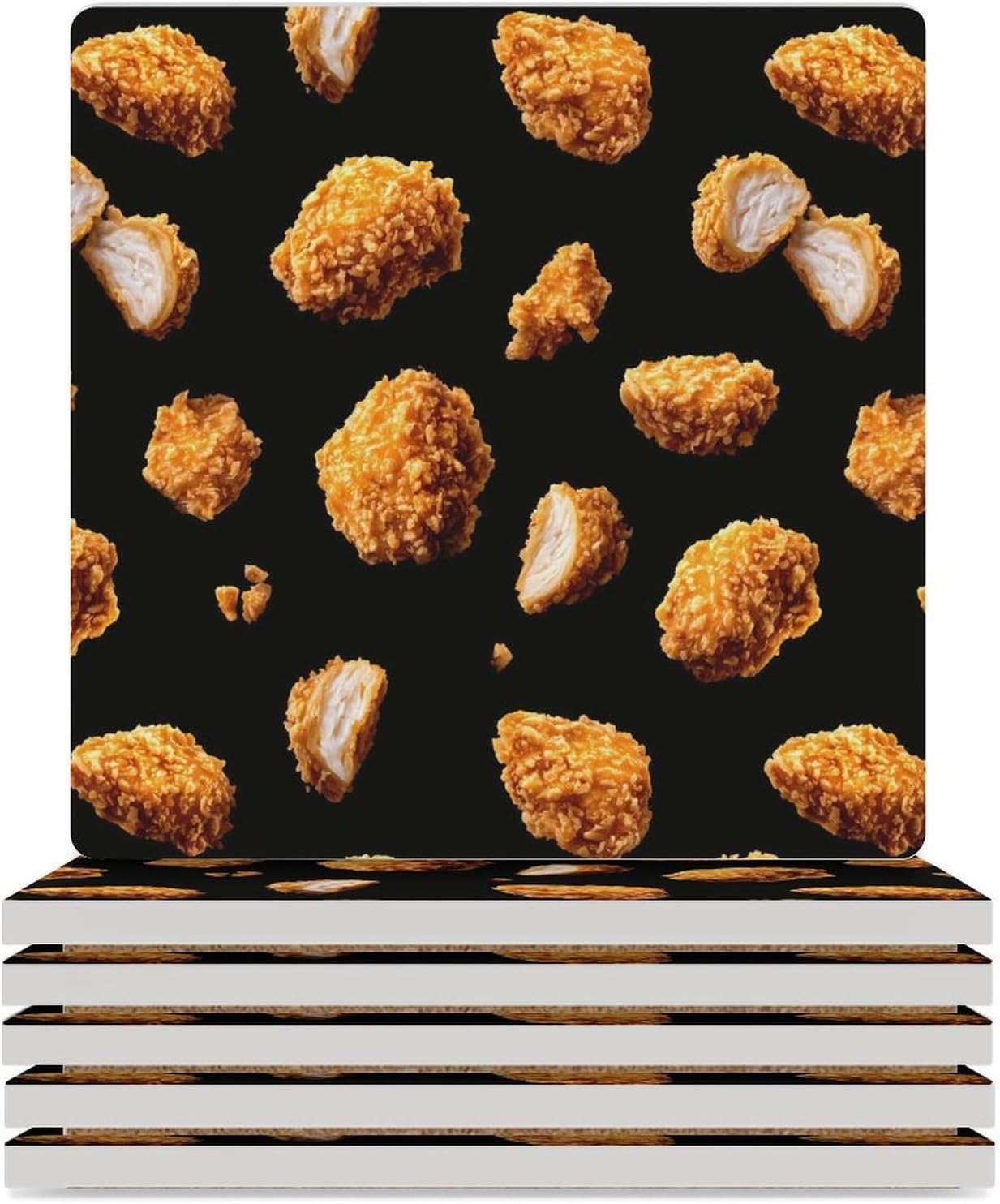 Fried Chicken Nugget Coaster for Drinks Square Ceramic Table Coasters Stone Mat Crafts 6PCS Home Kitchen Decor