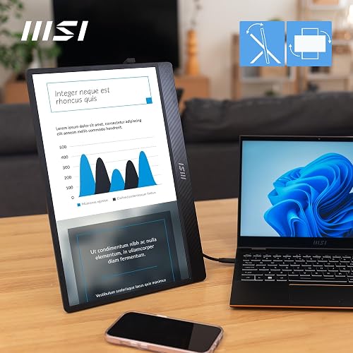 MSI PRO MP161 E2U 15.6 Inch Full HD Portable Monitor - 1920 x 1080 IPS Panel, 60Hz, Eye-Friendly Screen (PC, Laptop, Mobile), Speakers, Enhanced Chassis & Kickstand - Mini-HDMITM 2.0b (FHD@60Hz), 2 x USB Type-C - 7
