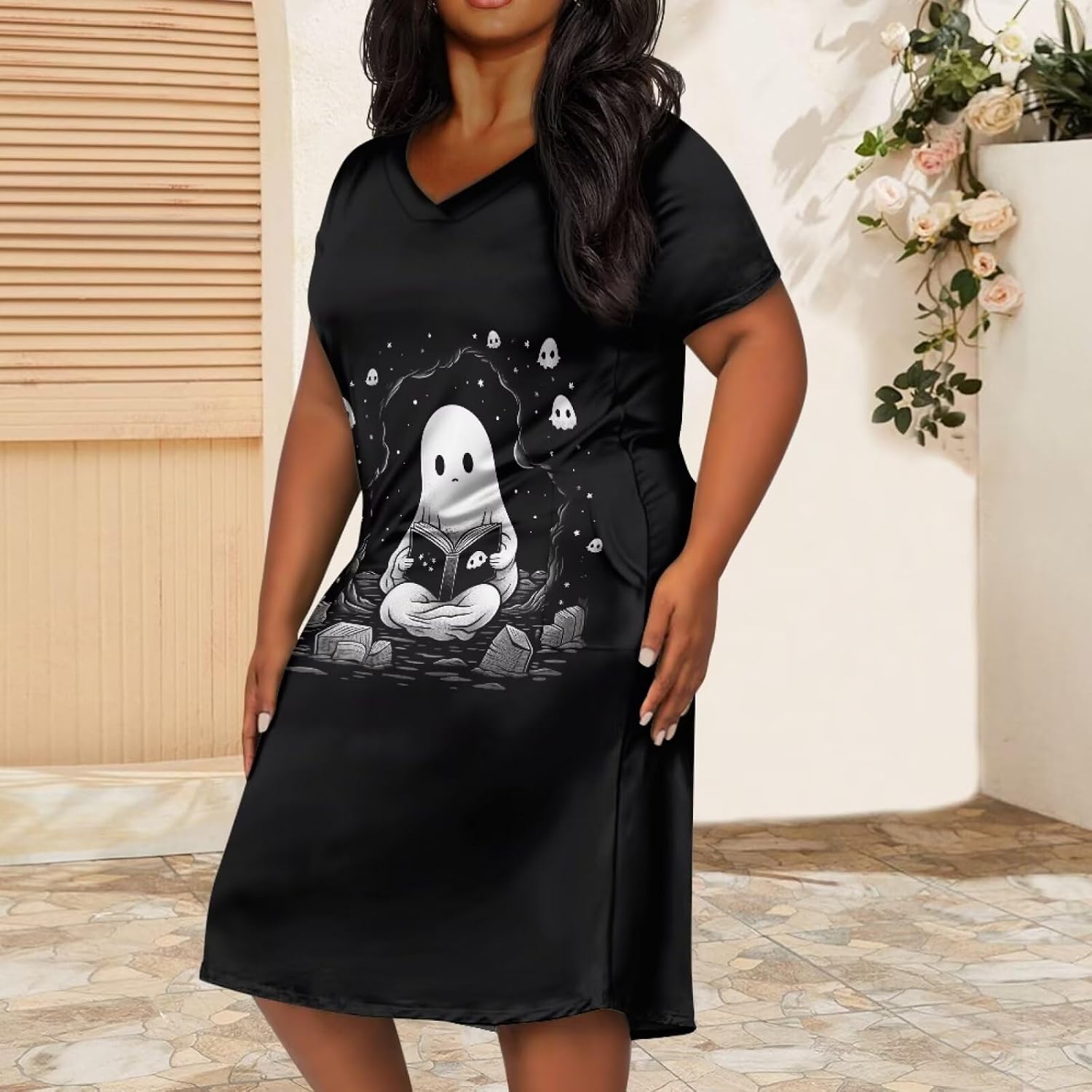 Plus Size Tshirt Dress for Women L-5XL Short Sleeve Dress Halloween Outfits
