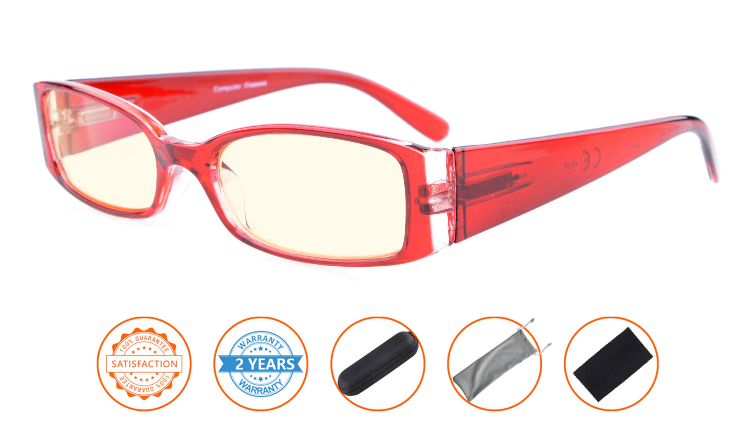 Computer Glasses for Women with Yellow Blue Light Filter Lens Reading Eyeglasses(Red) +1.25