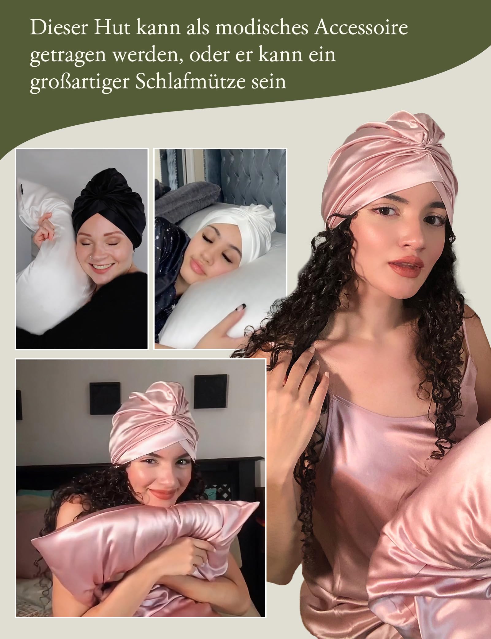 LilySilk 100% Maulbeerseide Schlafmütze für lockiges Haar Seide Bonnet Nacht Schlafmütze Kopfbedeckung Haarwickel für Frauen mit elastischem Band