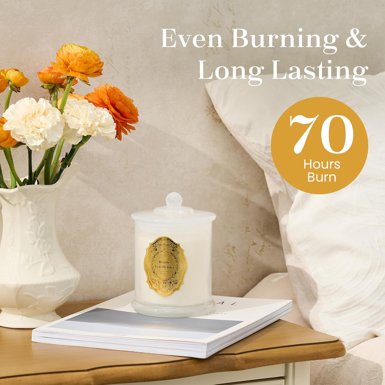 M&SENSE White Gardenia Candles for Home Scented, 2 Wick 12.7oz Soy Wax Candles Non Toxic,70 Hours Long Burning,Christmas Candles Gift for Stress Relief, Meditation, Yoga - Image 4