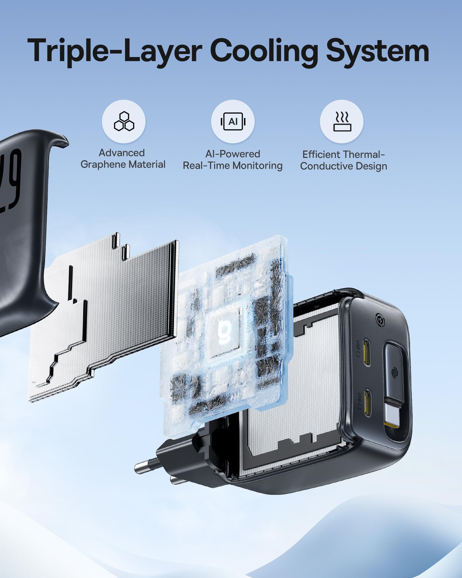 Baseus Enercore Ładowarka USB-C 67W z Wysuwanym Kablem, Zasilacz GaN z 2 Portami USB-C, Kompaktowa Szybka Ładowarka Zgodna z MacBook Pro, Dell, HP, iPad, iPhone 16 Pro, Galaxy S25