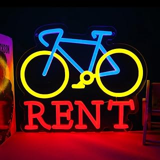 Bicycle Rental Neon Sign for Wall Decor, Dimmable Bike Rental Shop Store Office illuminated Display LED Light, Red and Yellow Neon Lights for Bicycle Shop (Red)