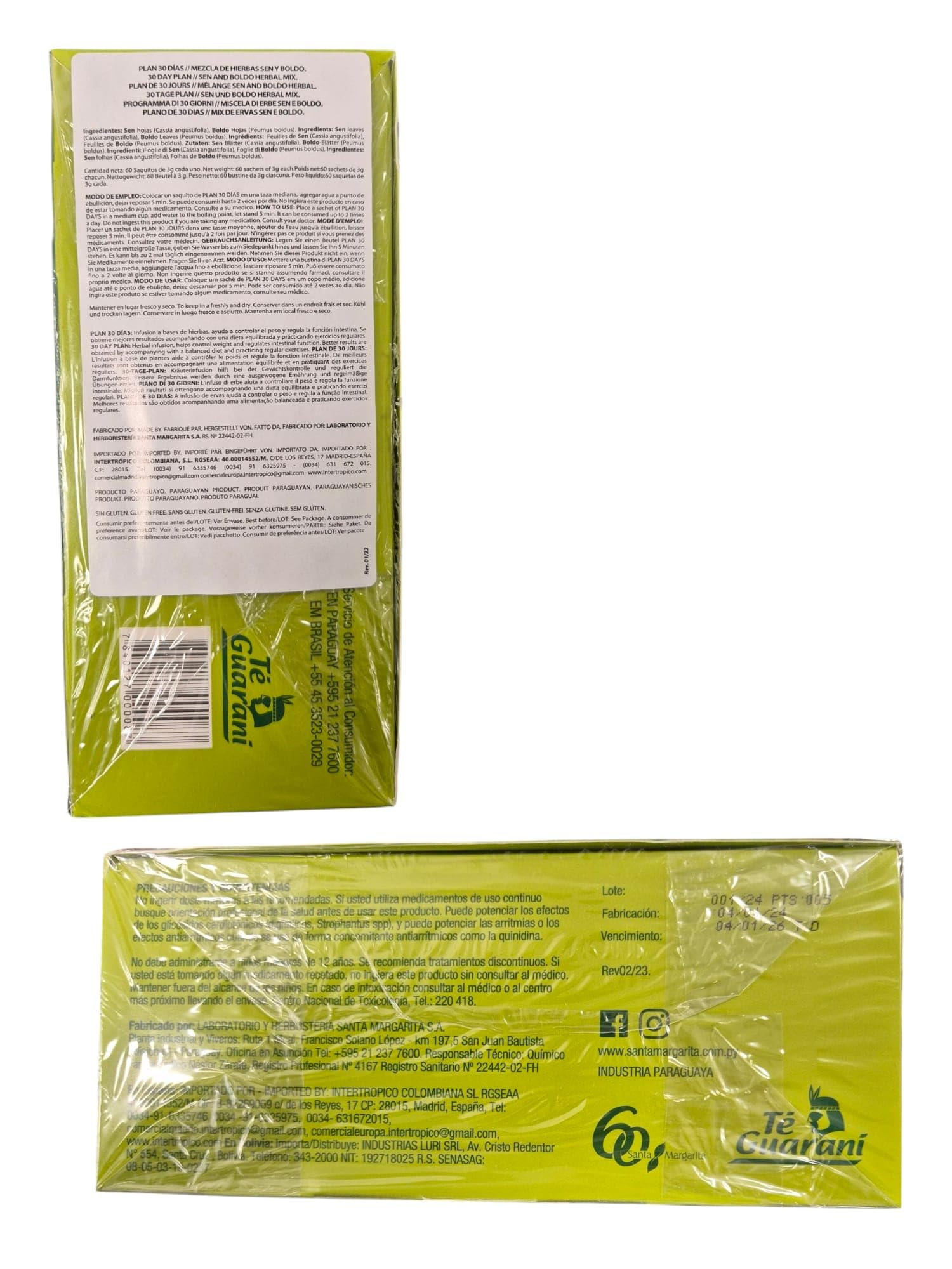 Opakowanie zawierające 4 sztuki, 30 dni herbaty Guaraní | 60 woreczków w pudełku | naturalny napar | Detox i dobre samopoczucie