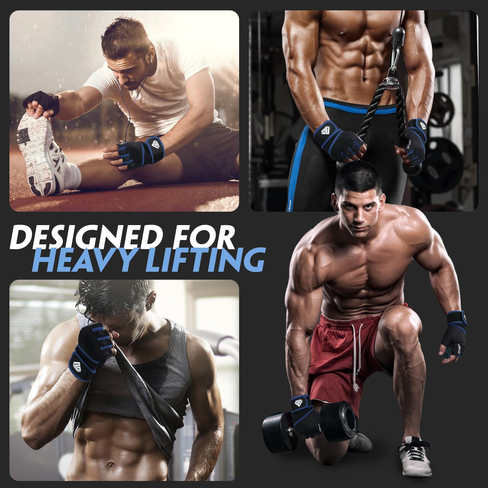 Guantes de entrenamiento, guantes de gimnasio, guantes de levantamiento de pesas para hombres y mujeres con almohadilla completa en la palma, soporte fuerte para muñequeras, agarre mejorado