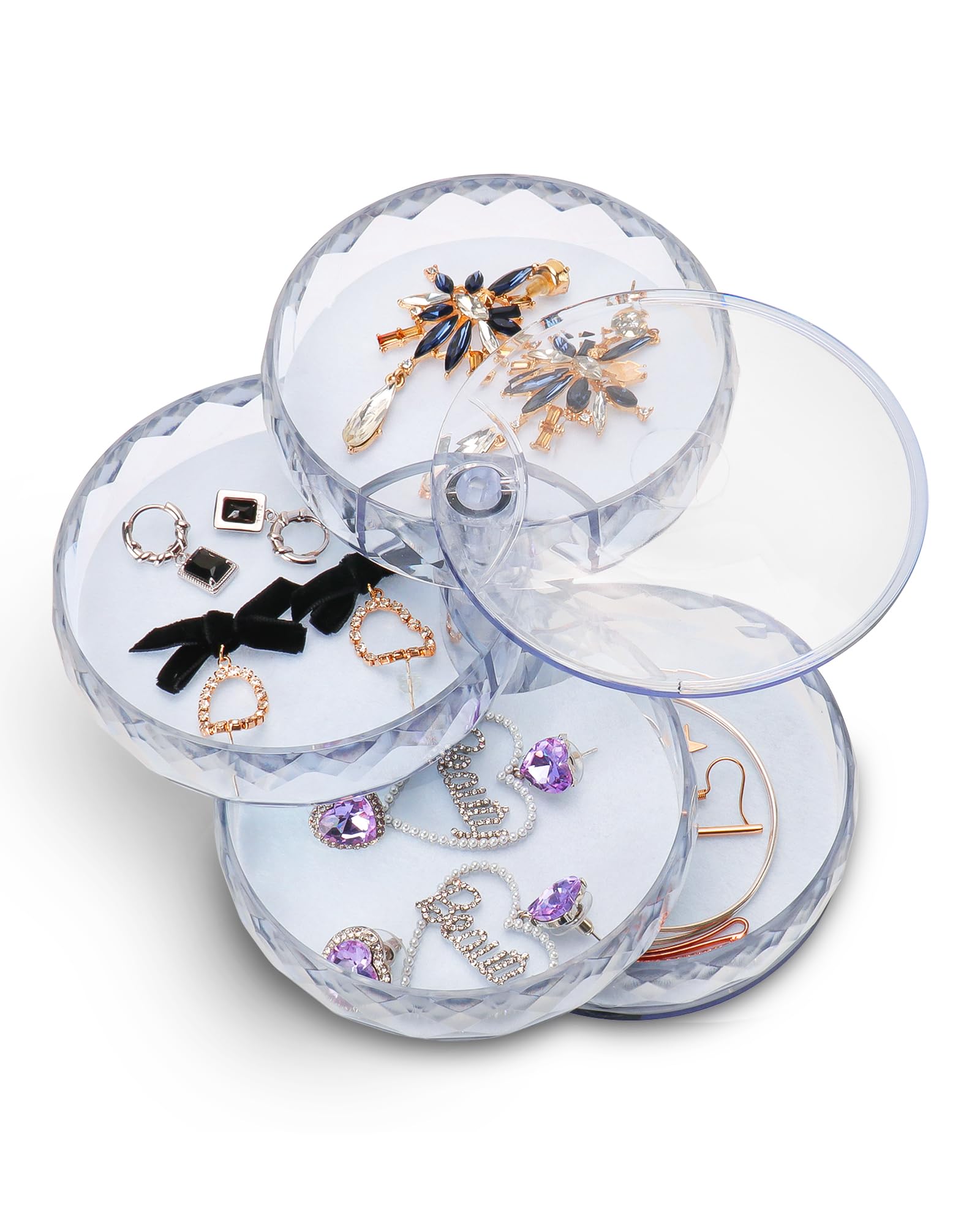 Petite boîte à bijoux rotative 4 niveaux gain de place avec couvercle