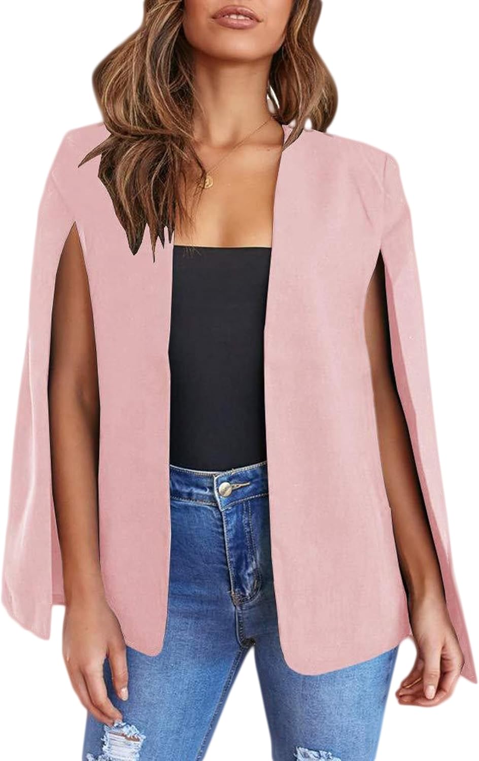 Women's Cape Blazer Split Long Sleeve Open Front Work Office Coat Jacket