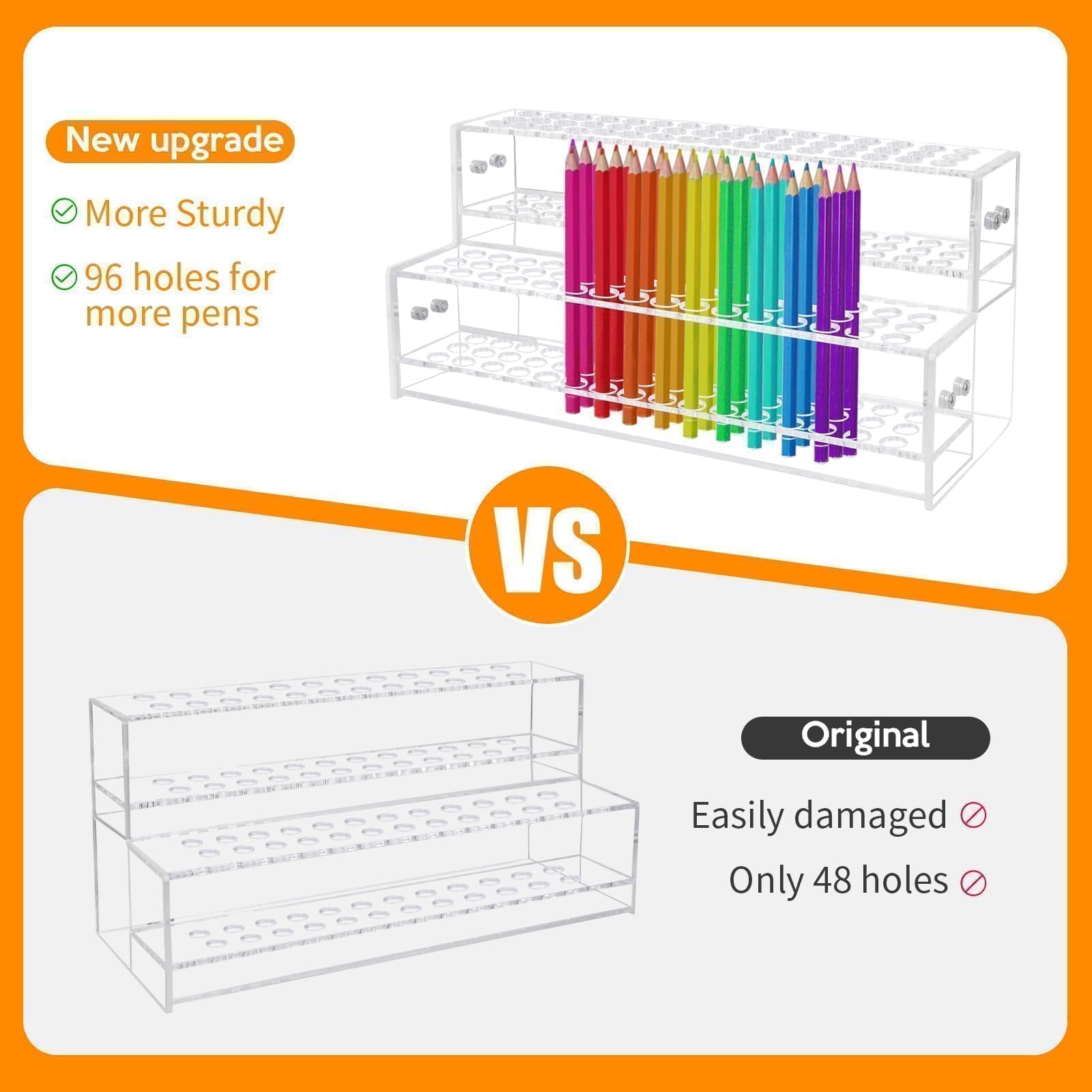 Stifteständer mit 96 Fächern, 2-stöckiger Acryl-Stifthalter für Bastel-Shows, 12 mm, Perlen-Stifte, Pinselhalter, Bleistift-Organizer, Make-up-Pinsel-Organizer, Kunstpinsel-Organizer für Schreibtisch