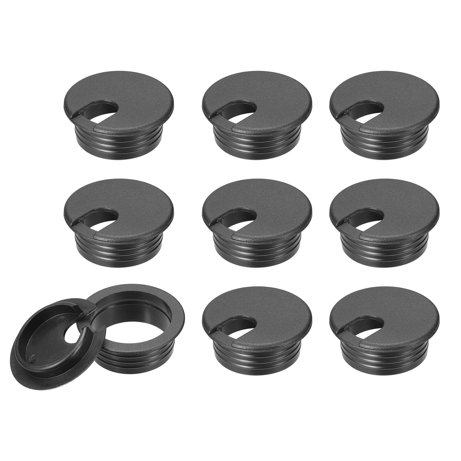 TA-VIGOR 10Pcs Desk Cable Hole Cover, 38mm/1-1/2inch ABS Wire Grommet, U-Shaped Cord Organizer for Office and Computer Desks, Black