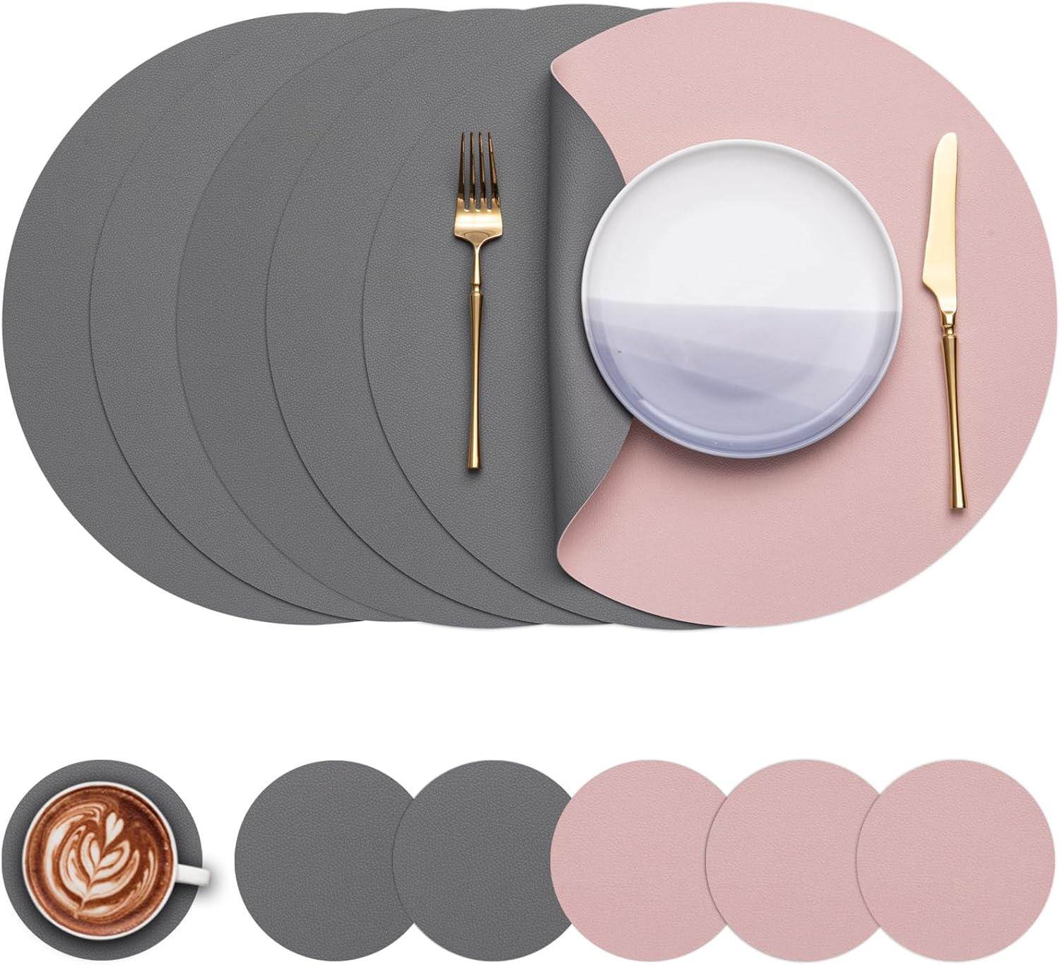 Myir JUN Round Table Placemats Set of 6 Faux Leather Place Mats and
