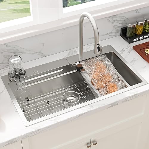 Miniatura 208 de Sarlai Fregadero de barra de 21 gotas de acero inoxidable - Fregadero de cocina de 21 x 20 pulgadas, estación de trabajo de montaje superior, acero