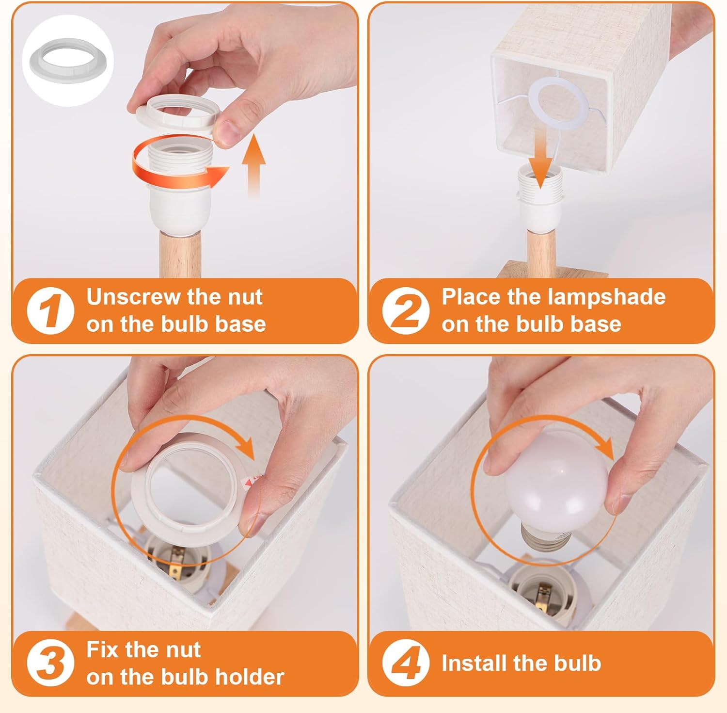 Small Cordless Touch Square Table Lamps Set of 2 with Stepless Dimming,Natural Wood Base&Linen Fabric Shade, Cordless Battery-Powered Ambient Night Lights for Bedroom, Bedside, Nightstand,Room,Nursery