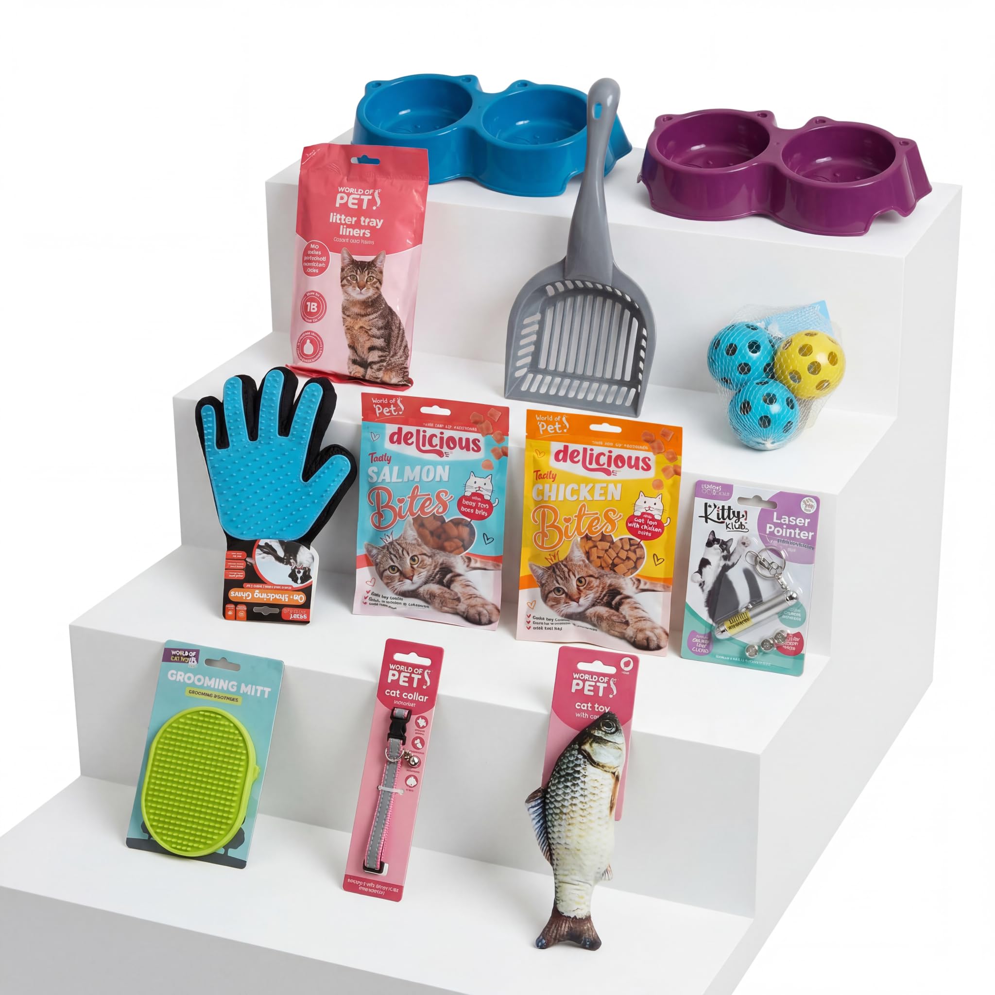 Kitten Starter Kit Reflective Collar Food Bowls Litter Toys Grooming White Trim