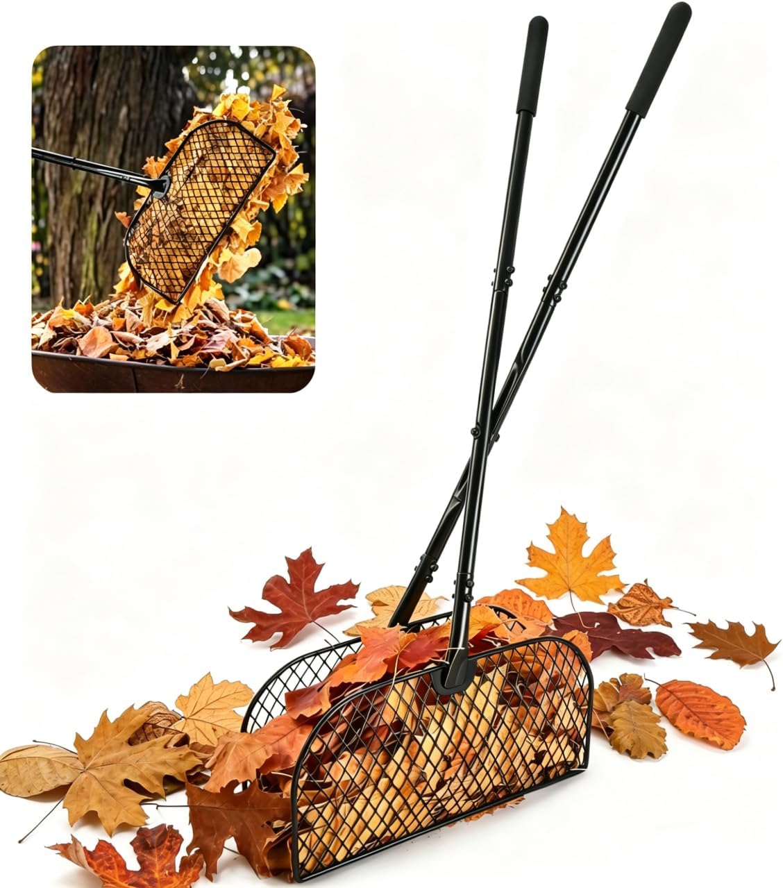 Long Handle Metal Leaf Grabber Rake, Lightweight Leaf Collector for Yard Work, No Bending, Easy Assembly, Labor-Saving Leaf Grabber for Lawn Shrub Debris, Grass & Yard Garbage Cleaning