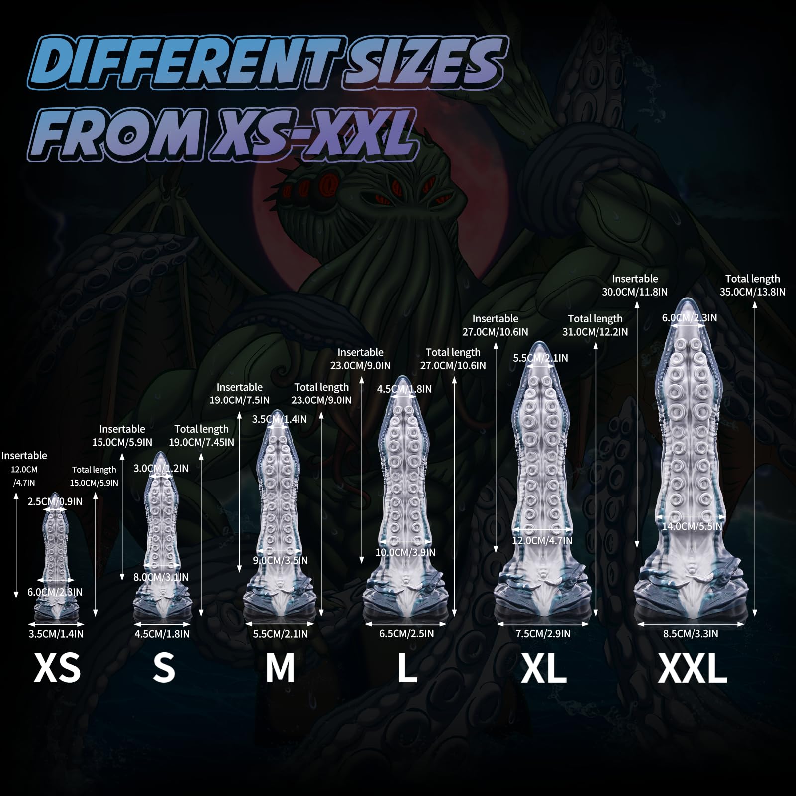 Nothosaur Abyss 13.8” Fantasy Dildo Tentacle Monster Dildo Realistic Touching with Strong Silicone Suction Cup Anal Plug Prostate Massager Adult Sex Toys Men Women and Couple - Blue